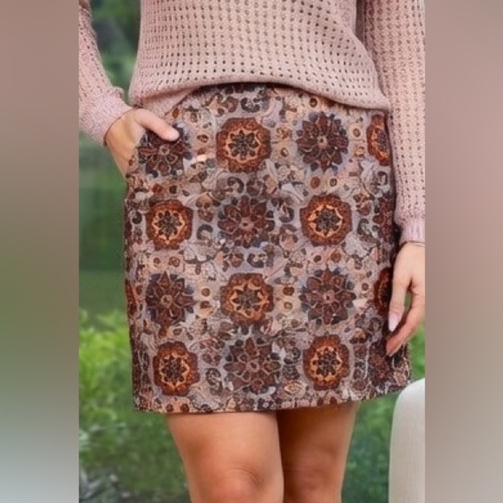 LOFT Geometric Floral Pencil Skirt Multicolor Career Chic